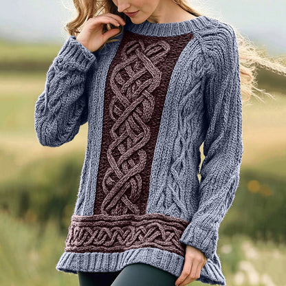 Women's Irish Celtic Knot Jacquard Crew Neck Sweater artswardrobe