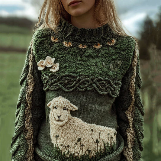 Sheep Fleece Floral Vintage Celtic Cozy Knit Sweater elevenforest