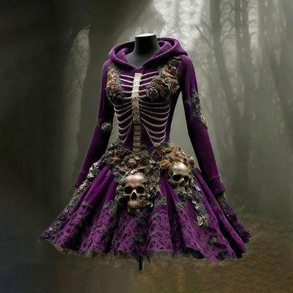 Comstylish Women's Halloween Skull Flower Moss Witch Sweater Dress
