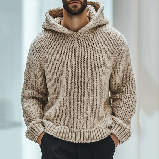 Men's Vintage Woven Solid Color Hooded Sweater artswardrobe
