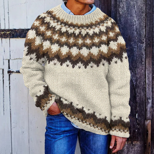 Men's Retro Jacquard Rhombus Crew Neck Sweater elevenforest