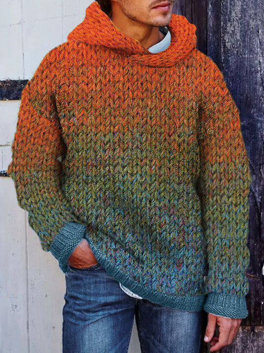 Men's Gradiant Art Crochet Cozy Hooded Sweater elevenforest