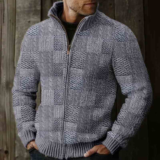 Men's Fairman Island Patchwork Vintage Pattern Zip Sweater elevenforest