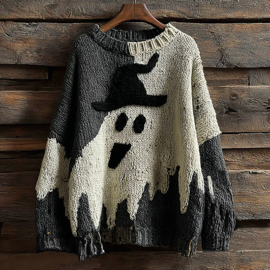 Halloween Ghost Knitted Warm Crew Neck Sweater elevenforest