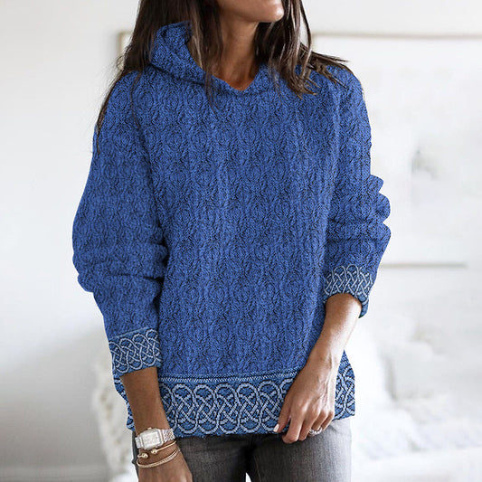 Women'S Celtic Knotted Creative Patchwork Hooded Aran Sweater elevenforest