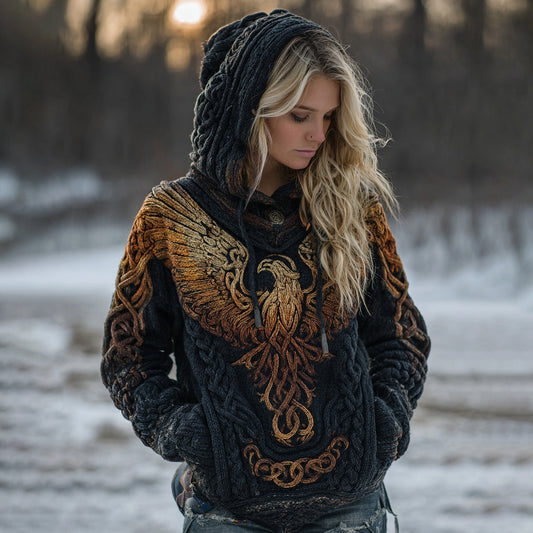 Women's Celtic Knot Myth Phoenix Embroidered Hooded Sweater artswardrobe