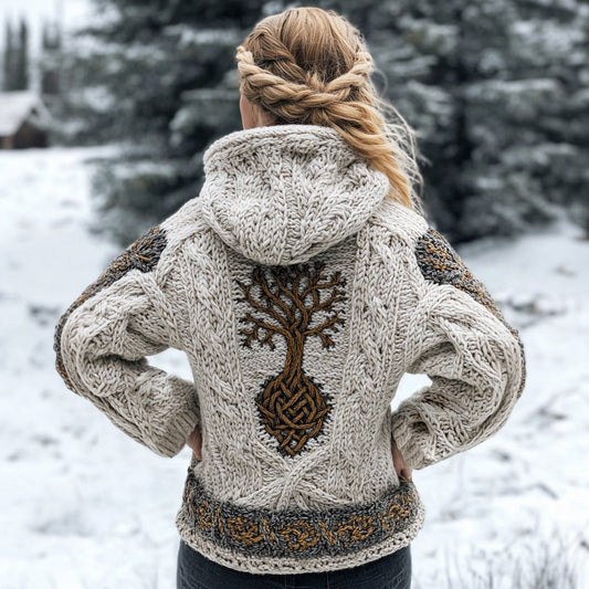 Women's Viking Tribal Tree Of Life Celtic Knotwork Hooded Sweater artswardrobe