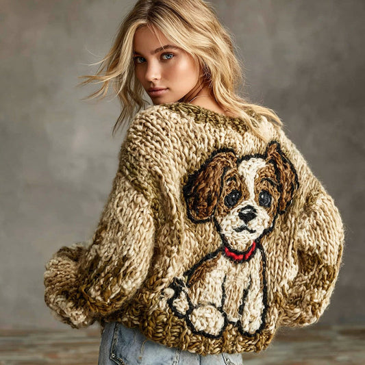 Women's Funny Dog Knitted Jacquard Crew Neck Sweater elevenforest