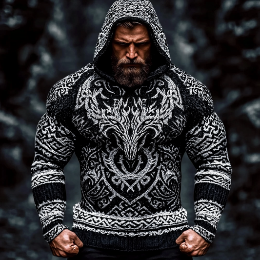 Men's Viking Wolf Inspired Celtic Chunky Hooded Sweater elevenforest