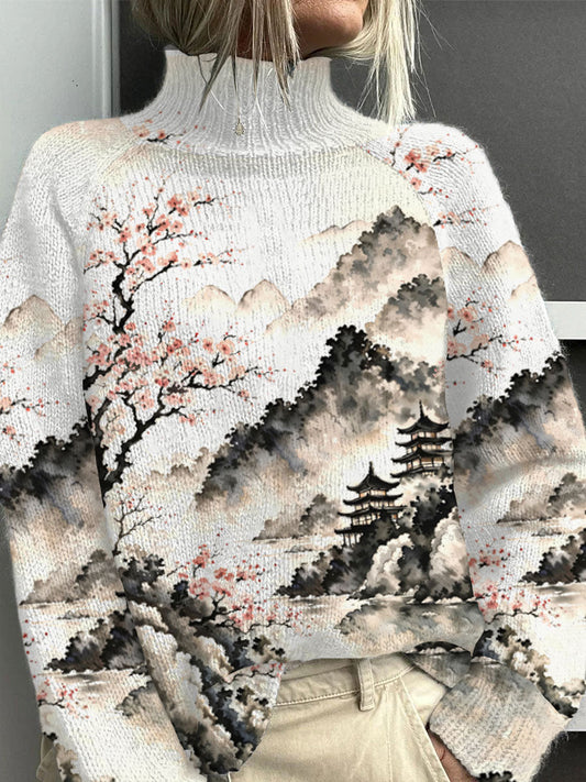 Comstylish Women's Casual Outdoor Landscape Forest Print Sweater