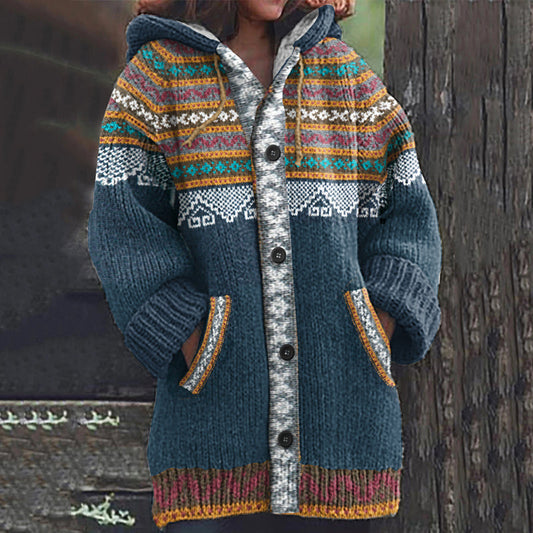 Vintage Geometric Diamond Print Women's Sweater elevenforest