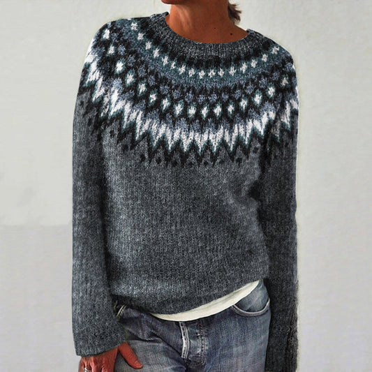 Retro Wave Pattern Crew Neck Sweater elevenforest