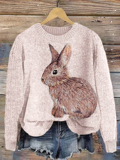 Embroidered Bunny Casual Cozy knit Sweater artswardrobe