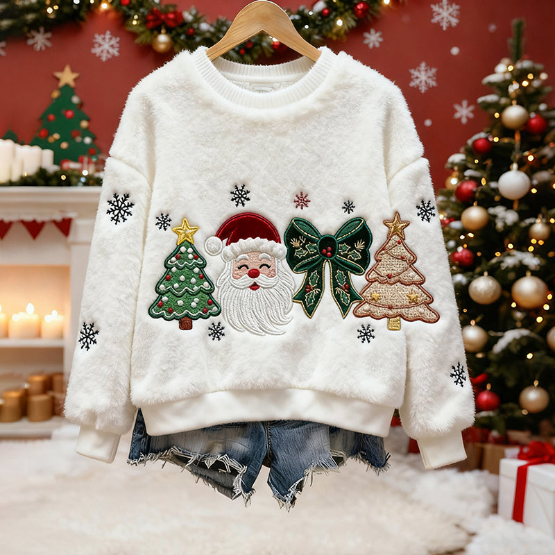 Comstylish Cute Santa Claus And Christmas Tree Pattern Warm Crew Neck Sweater