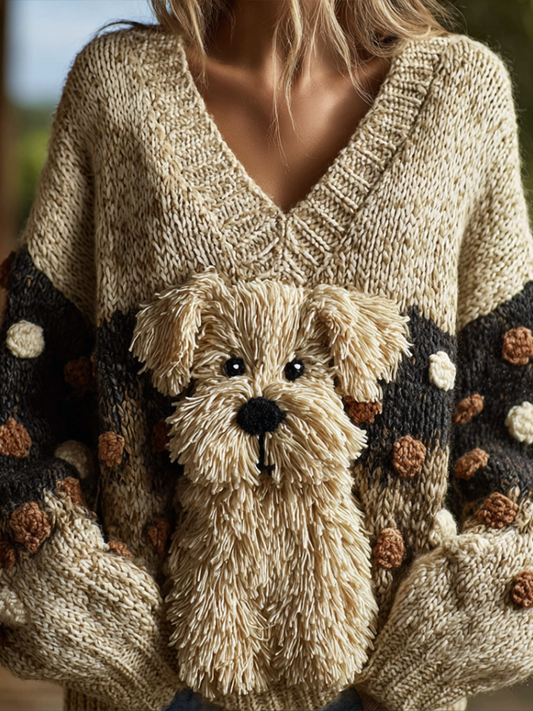Lady Retro Cute Dog Plush Comfortable Knitted Sweater. elevenforest