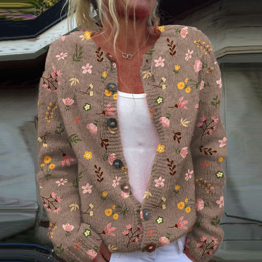 Vintage Floral Art Print Cozy Button Sweater elevenforest