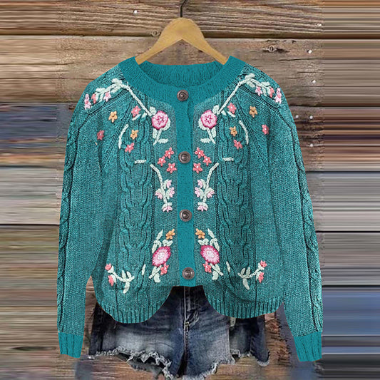 Vintage Floral Embroidery Art Knitted Jacquard Sweater elevenforest