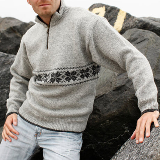 Vintage Warmth Knit Jacquard Icelandic Half Zip Collar Sweater（Unisex ） elevenforest