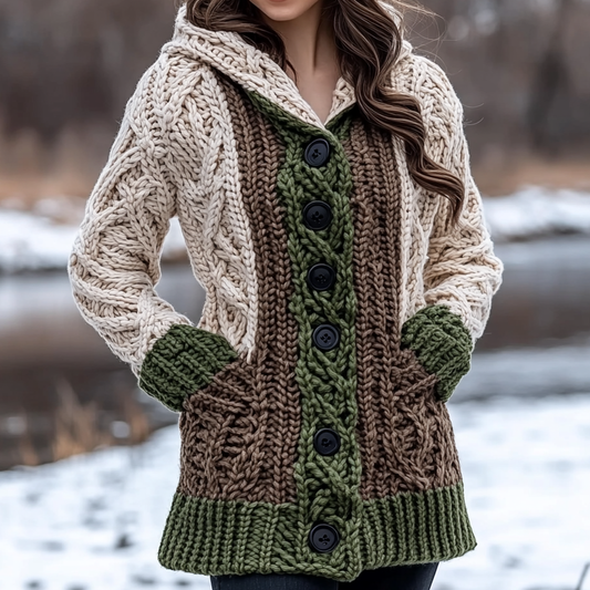 Women's Irish Celtic Knot Jacquard Contrast Hooded Sweater elevenforest