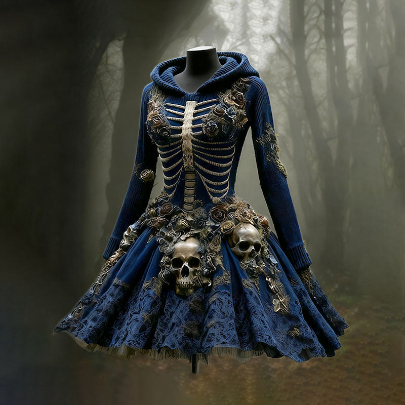 Comstylish Women's Halloween Skull Flower Moss Witch Sweater Dress