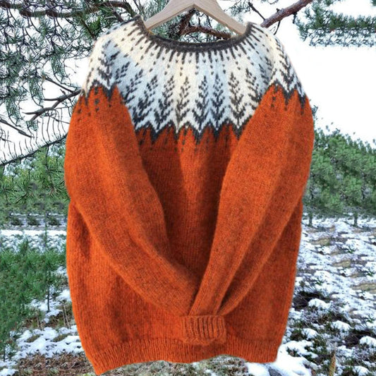 Unisex Vintage Icelandic Leaf Knit Jacquard Warmth Crew Neck Sweater elevenforest