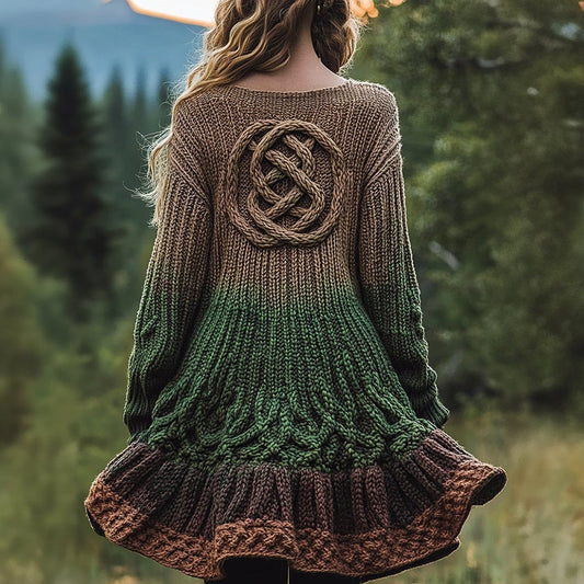Women's Celtic Knotted Totem Contrast Color Sweater Dress elevenforest