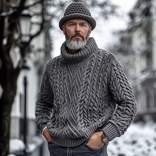 Men's Vingate Irregular Thick Needle Jacquard Turtleneck Sweater elevenforest