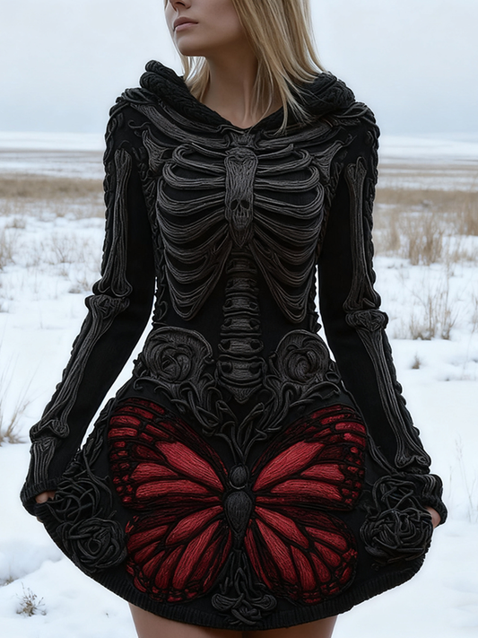 Comstylish Halloween Blood Butterfly Women's Knit Sweater Dress
