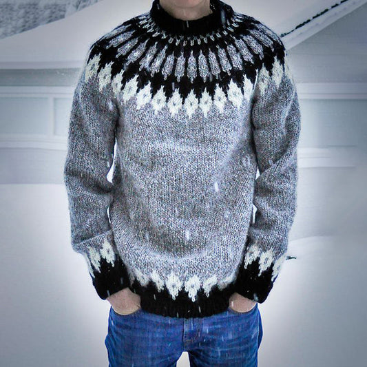 Men's Vintage Island Fairman Knit Jacquard Crew Neck Sweater elevenforest