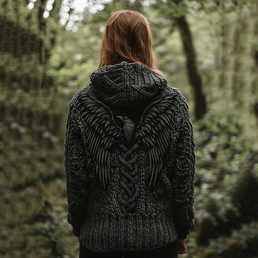 Women's Viking Tribal Bird Celtic Knotwork Hooded Sweater elevenforest