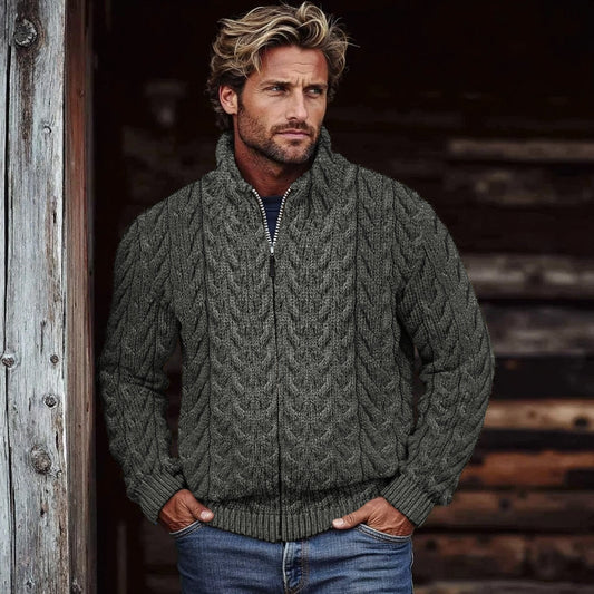Men's Super Soft Honeycomb Zipper Aran Sweater elevenforest