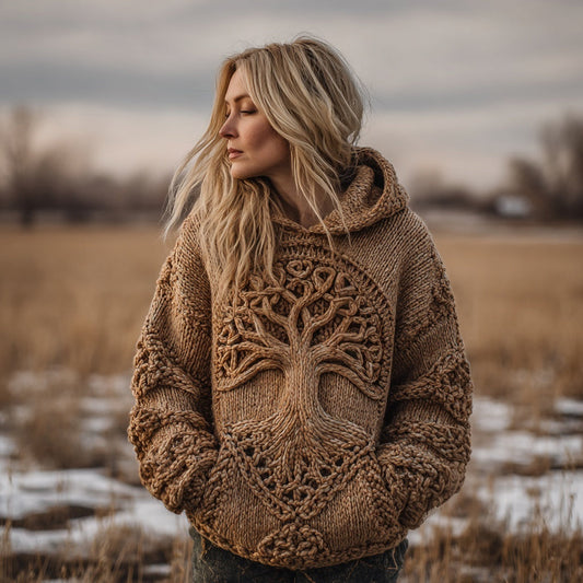 Vintage Viking Tree Of Life Celtic Cozy Hooded Sweater artswardrobe