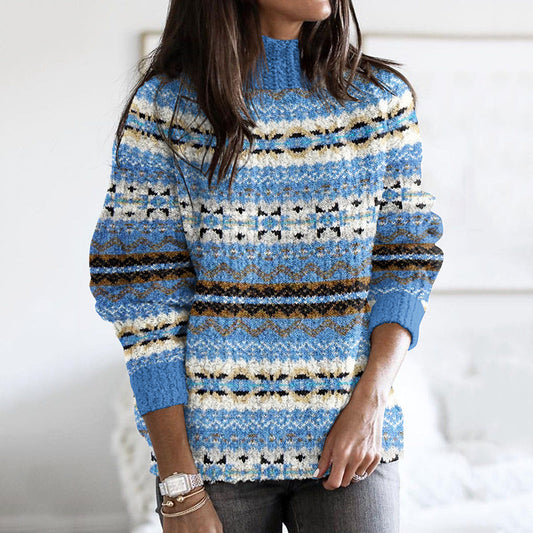 Vintage Tribal Geometric Knitted Jacquard Turtleneck Sweater elevenforest