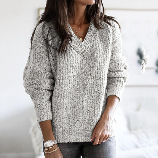 Vintage V Neck Solid Color Sweater elevenforest