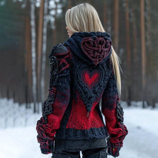 Women's Heart Art Cozy Knit Hooded Sweater elevenforest