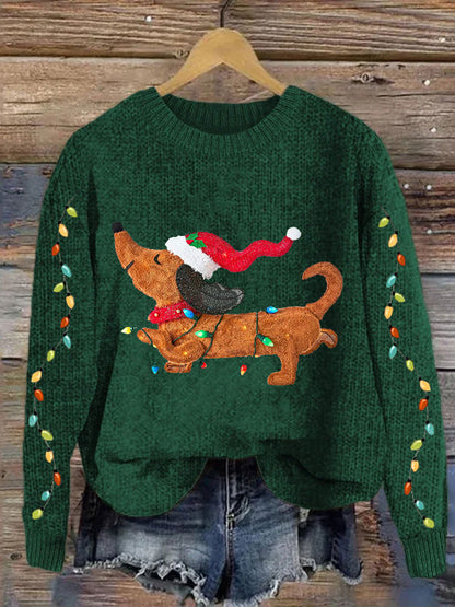 Comstylish Women's Merry Christmas Cute Dog Print Sweater