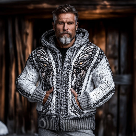 Men's Viking Dragon Style Celtic Thick Zip Hooded Sweater elevenforest