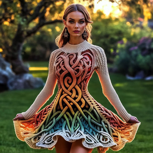 Women's Irish Rainbow Celtic Knot Knit Sweater Dress elevenforest