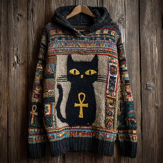 Comstylish Egyptian Ankh & Cat Women's Hooded Sweater