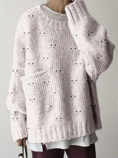 Cute Cat Face Pattern Big Pocket Cozy Sweater elevenforest