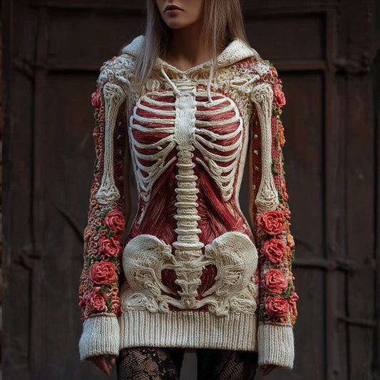 Comstylish Halloween Anatomy Art Flower Clash Vintage Hooded Sweater