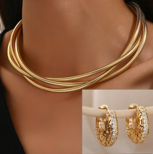 1+1 Offer: Minimalist Mandala Earrings in Gold + Layered Golden Necklace